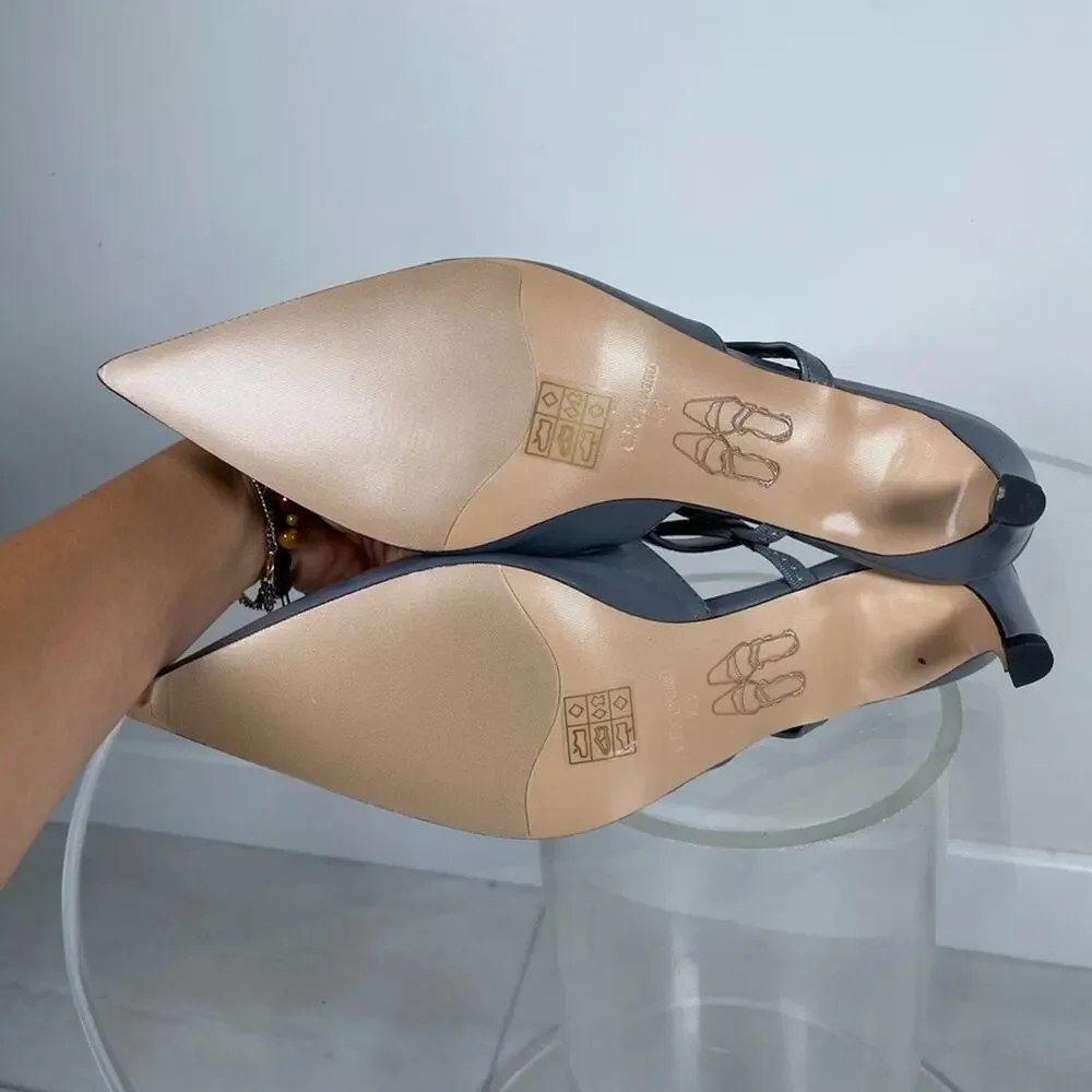 C. Paravano Heels 41 US 10 HELEN Pointed Toe Kitten Heel Gray Leather Business